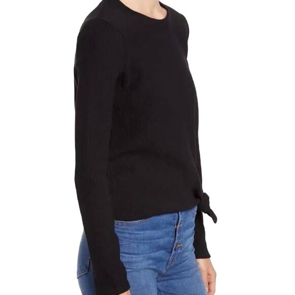 NWOT Madewell Elwood Black Ribbed Knit Knot-Front Long Sleeve Top Size Medium - Picture 2 of 9